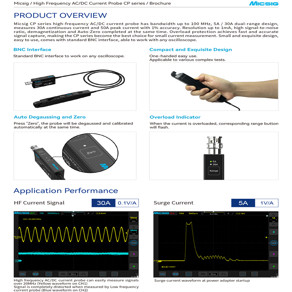 Micsig High Frequency CP1003B  - Current Probe Ac Dc 50Mhz Oscilloscope 评论和价格